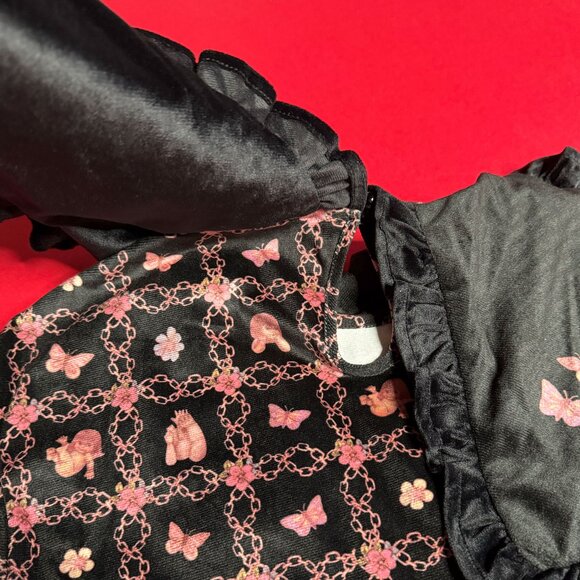 Harajuku Gothic Lolita Velvet Blouse with Playful Print and Collar, Size M - Picture 8 of 11